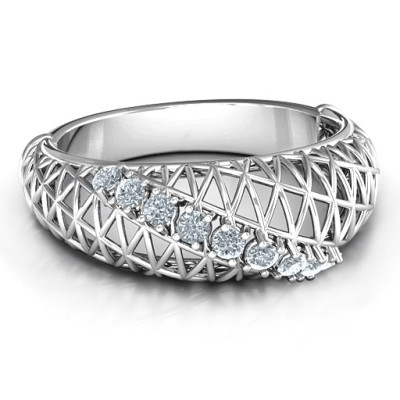 9 Stone Geometric Mesh Ring  - Handcrafted & Custom-Made