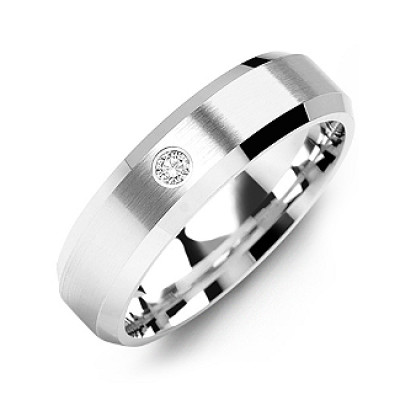 Beveled-Edge Brushed Men's Gemstone Ring  - Handcrafted & Custom-Made