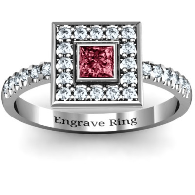 Bezel Princess Stone with Channel Accents in the Band Ring  - Handcrafted & Custom-Made