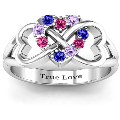 Birthstone Triple Heart Infinity Ring  - Handcrafted & Custom-Made