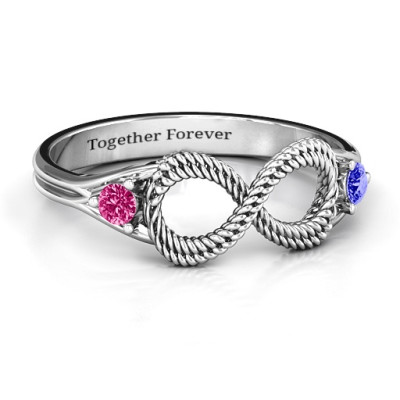 Braided Infinity Ring with Two Stones  - Handcrafted & Custom-Made