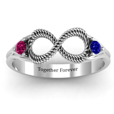 Braided Infinity Ring with Two Stones  - Handcrafted & Custom-Made