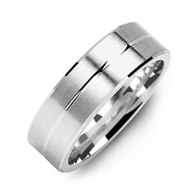 Brushed Men's Ring with Beveled Edges and Lined Centre - Handcrafted & Custom-Made