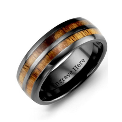Ceramic Koa Wood Barrel Style Eternity Ring - Handcrafted & Custom-Made