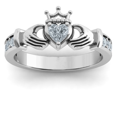 Classic Claddagh Heart Cut Ring with Accents - Handcrafted & Custom-Made