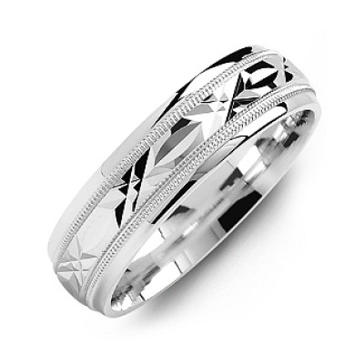 Classic Men's Ring with Diamond Cut Pattern - Handcrafted & Custom-Made