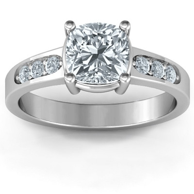 Cushion Cut Solitaire with Accents Ring - Handcrafted & Custom-Made