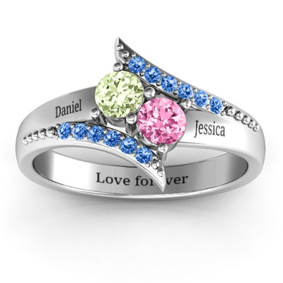 Diagonal Dream Ring With Round Stones  - Handcrafted & Custom-Made