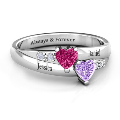 Double Heart Gemstone Ring with Accents  - Handcrafted & Custom-Made