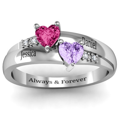 Double Heart Gemstone Ring with Accents  - Handcrafted & Custom-Made