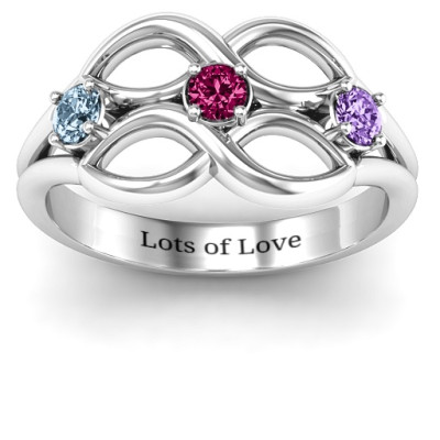 Double Infinity Ring with Triple Stones  - Handcrafted & Custom-Made