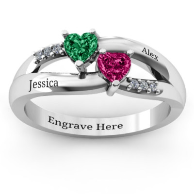 Dual Hearts with Accents Ring - Handcrafted & Custom-Made