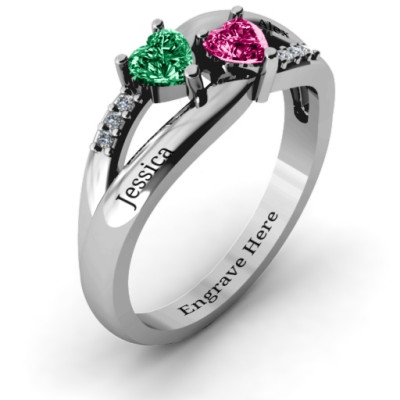 Dual Hearts with Accents Ring - Handcrafted & Custom-Made