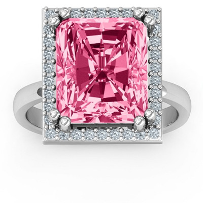 Emerald Cut Statement Ring with Halo - Handcrafted & Custom-Made