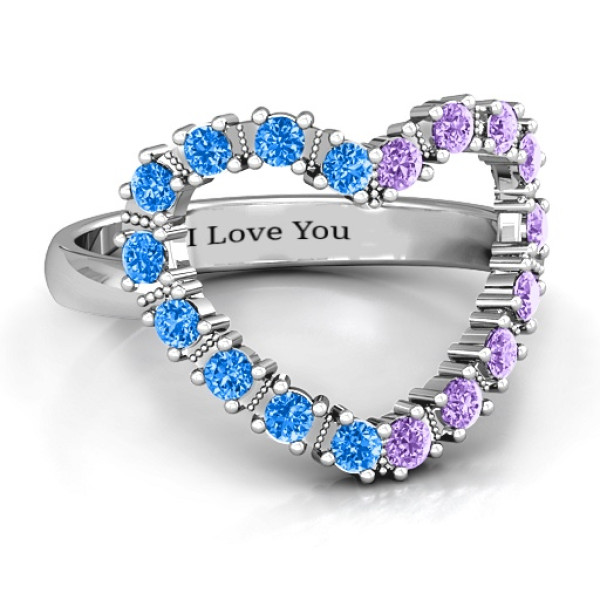 Floating Heart with Stones Ring  - Handcrafted & Custom-Made