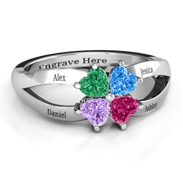 Four Clover Hearts Ring - Handcrafted & Custom-Made