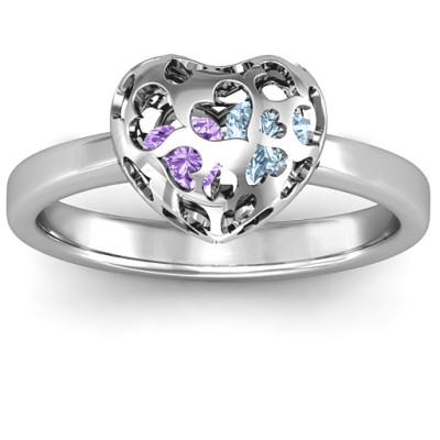 Heart Cut-out Petite Caged Hearts Ring with Infinity Band - Handcrafted & Custom-Made
