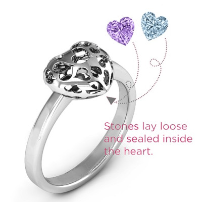 Heart Cut-out Petite Caged Hearts Ring with Infinity Band - Handcrafted & Custom-Made