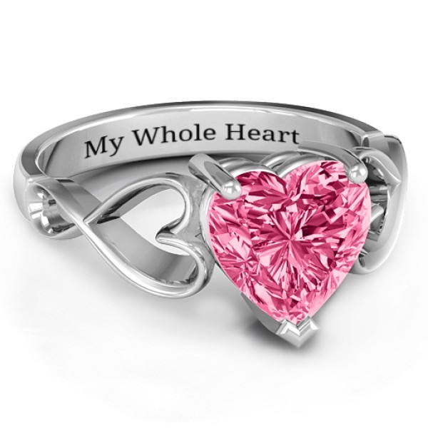 Heart Shaped Stone with Interwoven Heart Infinity Band Ring  - Handcrafted & Custom-Made