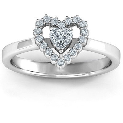 Heart in Heart Halo Ring - Handcrafted & Custom-Made