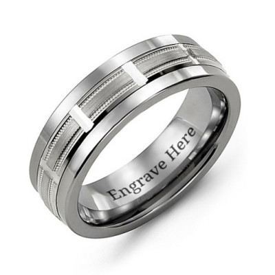 Horizontal-Cut Men's Ring with Beveled Edge - Handcrafted & Custom-Made