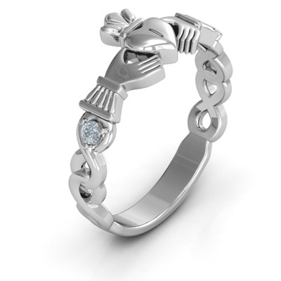 Infinity Claddagh With Side Stones Ring  - Handcrafted & Custom-Made