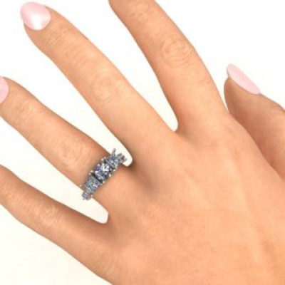 Majestic Three Stone Eternity with Twin Accents Ring  - Handcrafted & Custom-Made