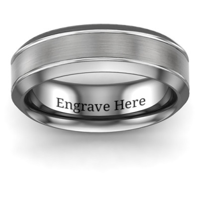 Men's Beveled Edge Brushed Centre Tungsten Ring - Handcrafted & Custom-Made