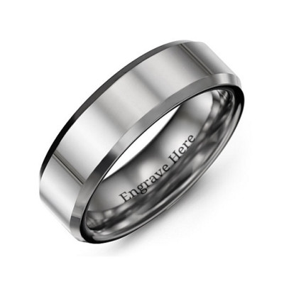 Men's Beveled Edge Polished Tungsten Ring - Handcrafted & Custom-Made