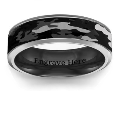 Men's Black Camouflage Tungsten Ring - Handcrafted & Custom-Made