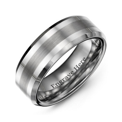Men's Brushed Centre Stripe Polished Tungsten Ring - Handcrafted & Custom-Made