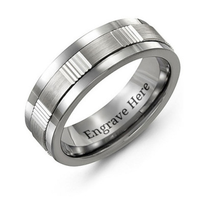 Men's Brushed Ribbed Tungsten Band Ring - Handcrafted & Custom-Made