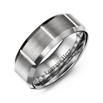 Men's Brushed Vertical Grooved Polished Tungsten Ring - Handcrafted & Custom-Made