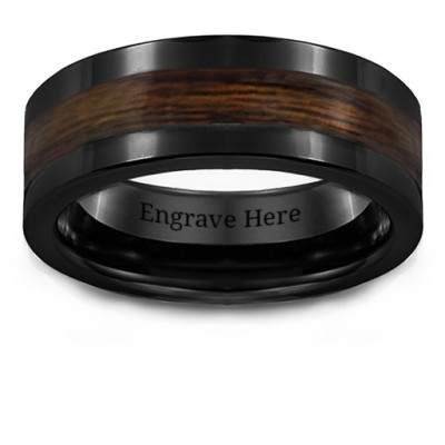 Men's Ceramic Ring With Wooden Inlay - Handcrafted & Custom-Made