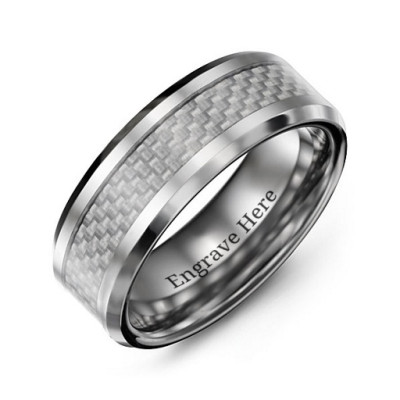 Men's Clear Carbon Fiber Inlay Polished Tungsten Ring - Handcrafted & Custom-Made