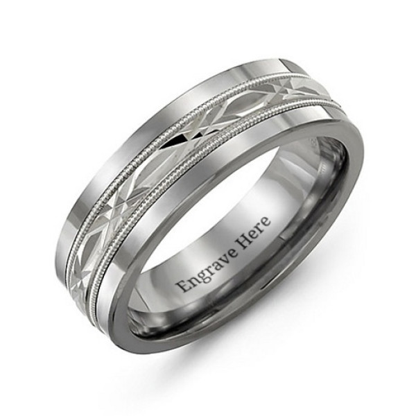Men's Cut Out XO Centre Tungsten Band Ring - Handcrafted & Custom-Made