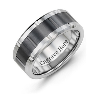 Men's Grooved Bicolour Tungsten Ring - Handcrafted & Custom-Made