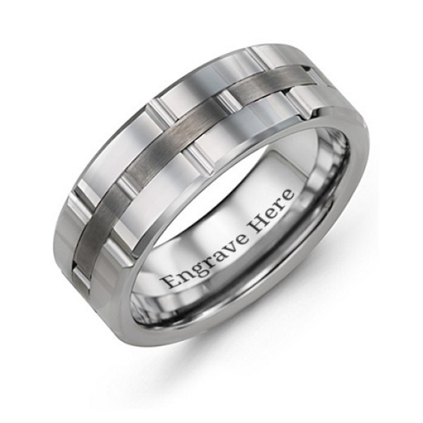 Men's Grooved Layers Tungsten Ring - Handcrafted & Custom-Made