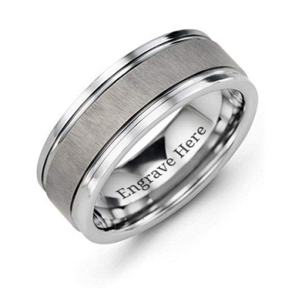 Men's Grooved Tungsten Ring with Brushed Centre - Handcrafted & Custom-Made