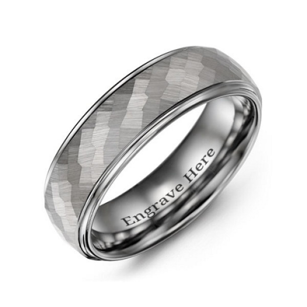 Men's Hammered Centre Polished Tungsten Ring - Handcrafted & Custom-Made