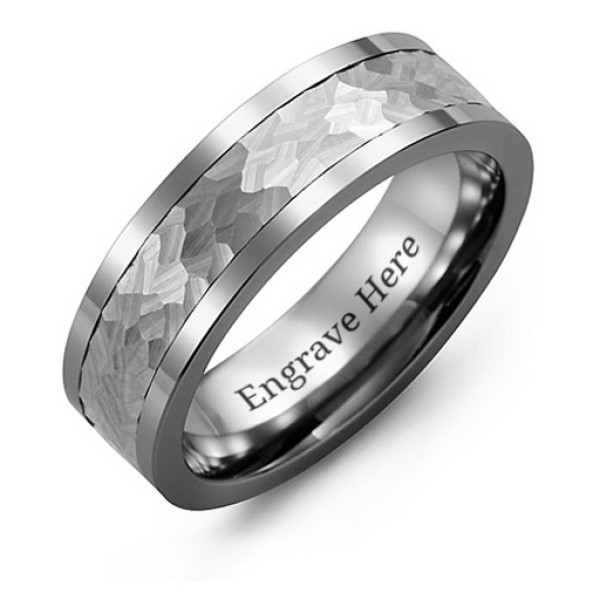 Men's Hammered Tungsten Band Ring - Handcrafted & Custom-Made