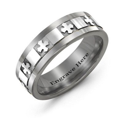 Men's Polished Crosses Tungsten Band Ring - Handcrafted & Custom-Made