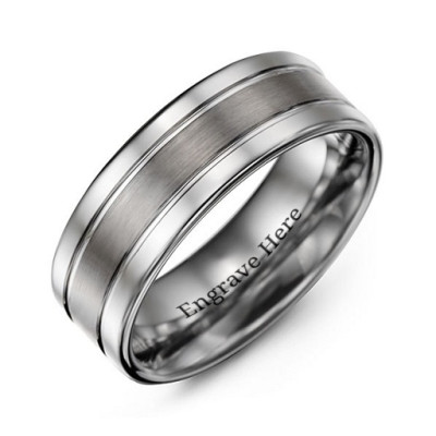 Men's Polished Tungsten Brushed Centre Ring - Handcrafted & Custom-Made