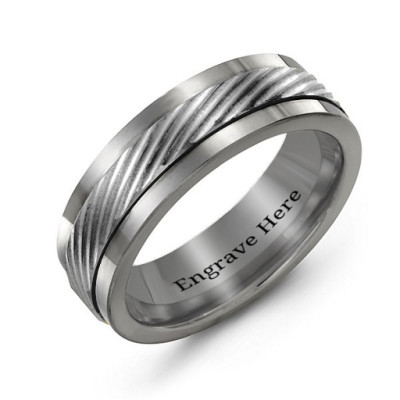 Men's Polished Tungsten Detailed Centre Band Ring - Handcrafted & Custom-Made