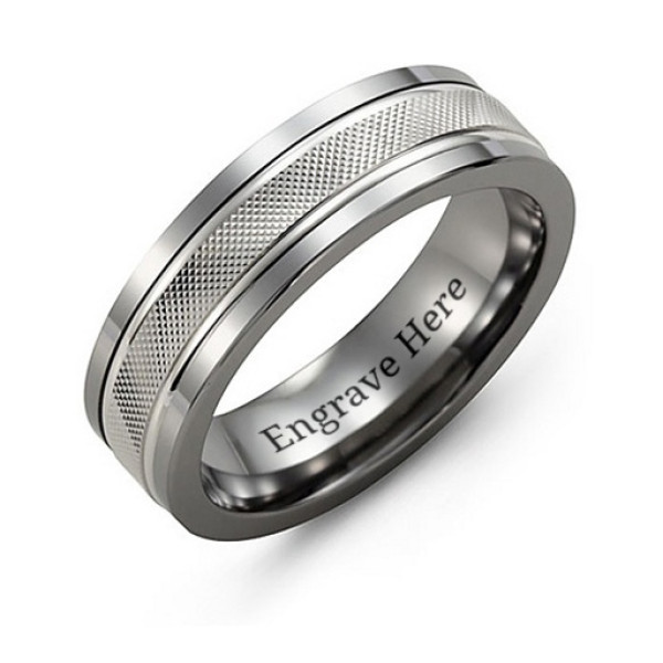 Men's Textured Diamond-Cut Ring with Polished Edges - Handcrafted & Custom-Made