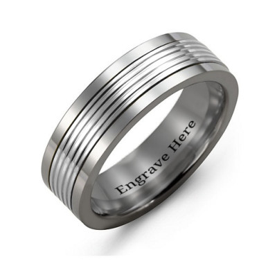 Men's Tungsten Inlay Band Ring - Handcrafted & Custom-Made