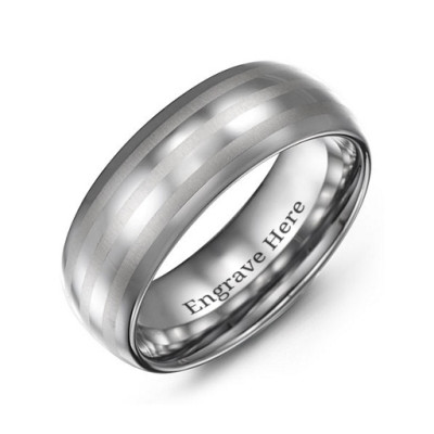 Men's Tungsten Polished Triple Stripe Satin Centre Ring - Handcrafted & Custom-Made