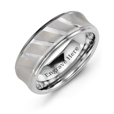 Men's Tungsten Ring with Diagonal Brushed Stripes - Handcrafted & Custom-Made