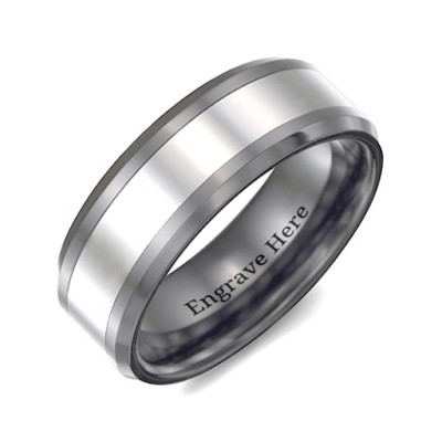 Men's Two Tone Black Tungsten Polished Ring - Handcrafted & Custom-Made