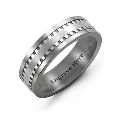 Men's Vertical Grooved Centre Tungsten Band Ring - Handcrafted & Custom-Made